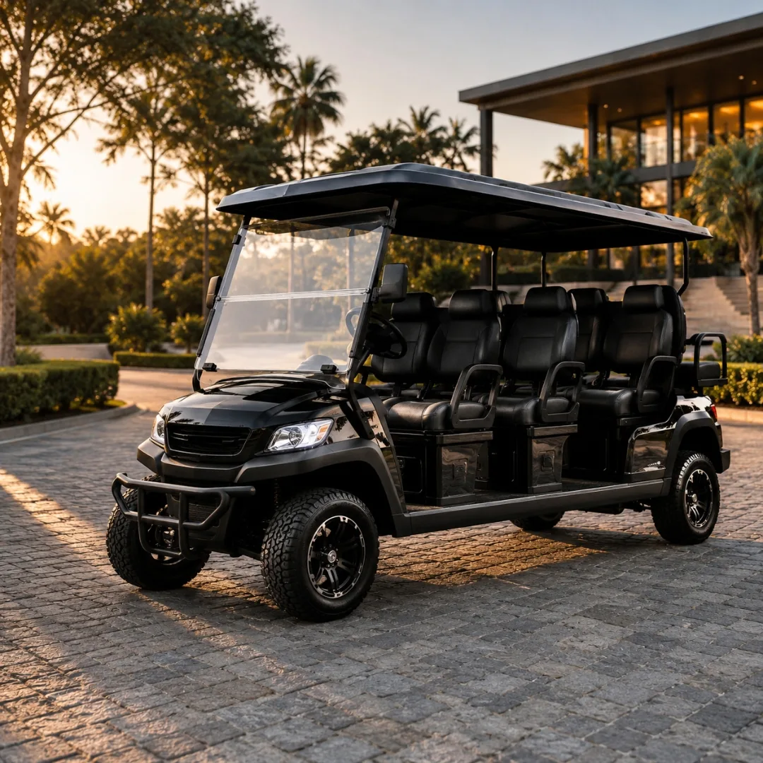 Carrinho de golf 6 lugares preto grafite com bateria de lítio